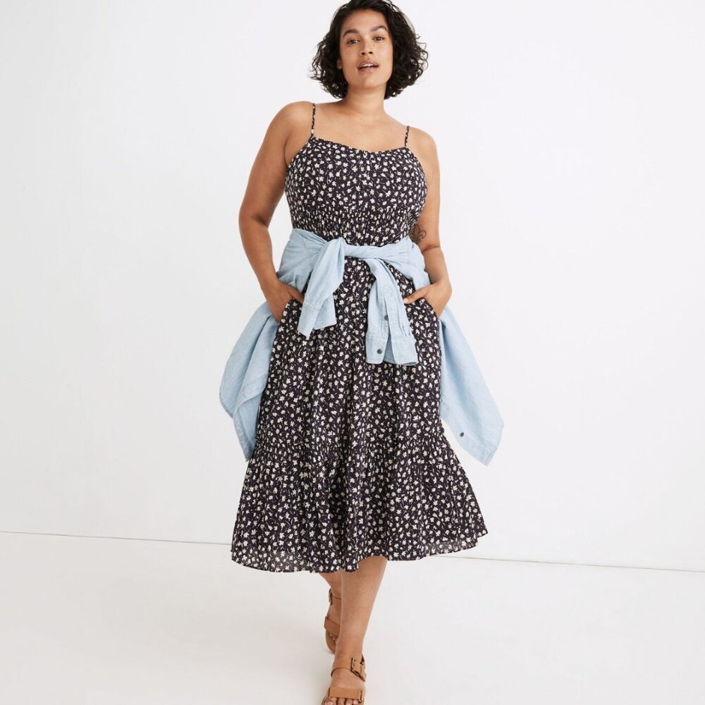Madewell Cami Smock-Waist Tiered Midi Dress in Sweet Floral Size 10